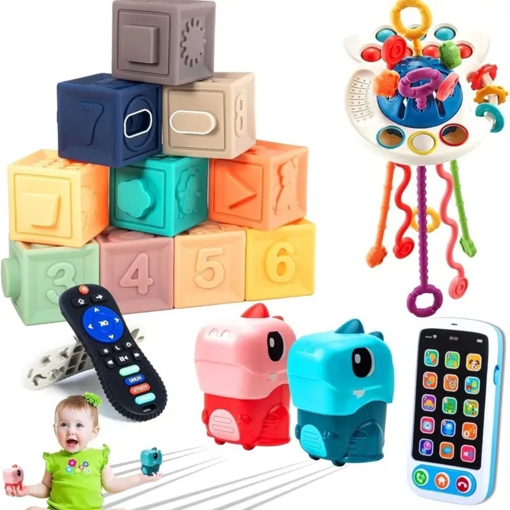 Colorful Kids Toy Set with Interactive Blocks and Gadgets